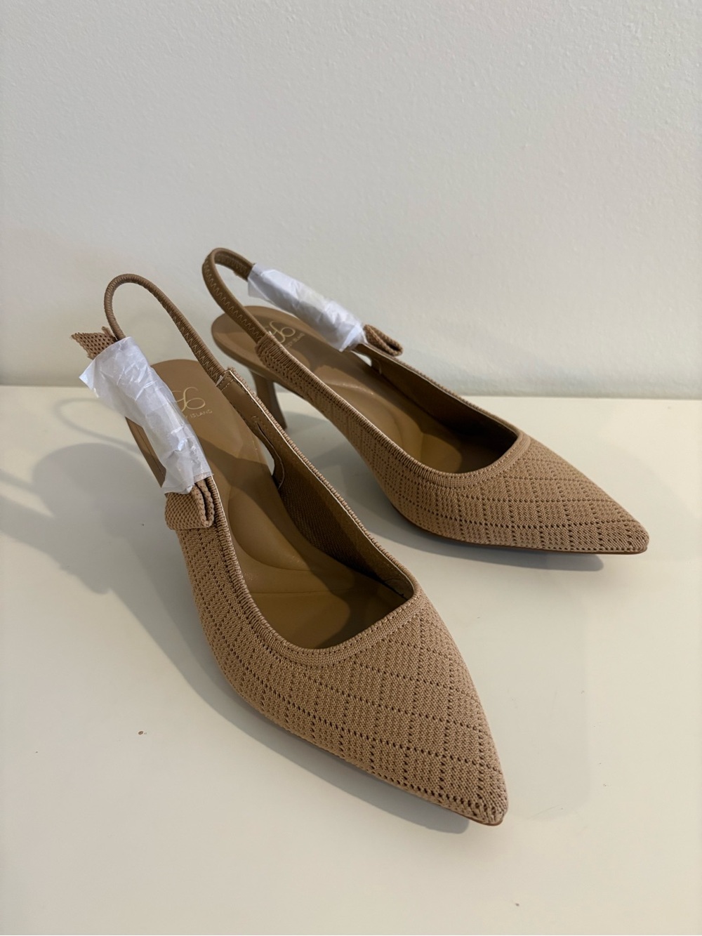 Cosy Island || EverLush Bowknot Pointed Toe Heel Slingback Low Heeled Apricot 7 - Picture 3 of 9